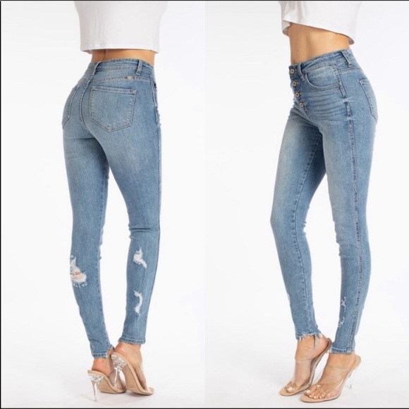 New CAN KAN Distressed High Rise Skinny Jeans - Picture 2 of 5